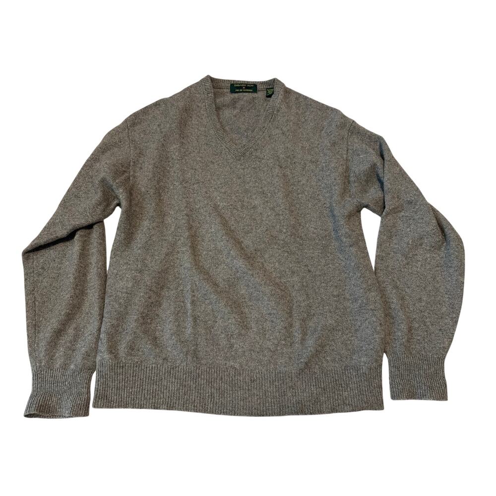 Vintage Embassy Row Gray Cashmere Wool V-Neck Sweater Men's Large